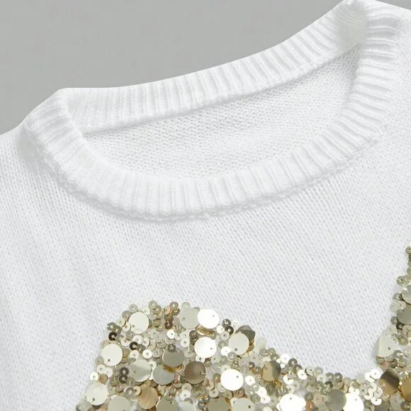 Women's Luxurious stylish Sequin detailed Long Sleeve Sweater top - Picture 5 of 9